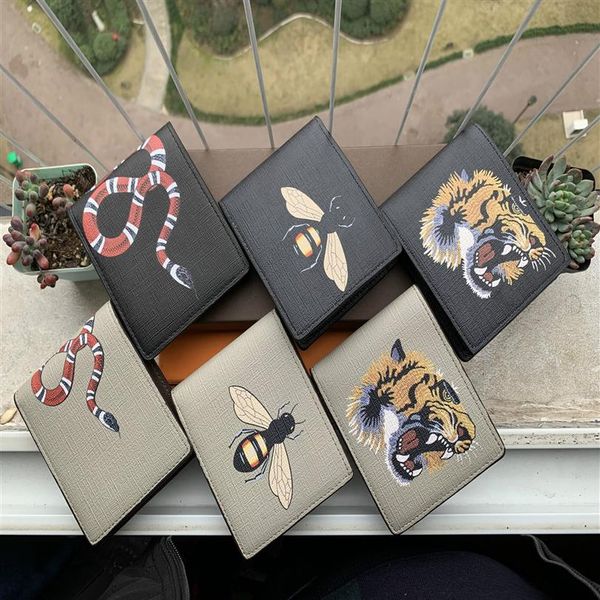 

men animal short wallet leather black snake tiger bee wallets women long style purse wallet card holders with cards g274s, Red;black