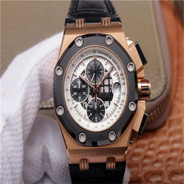 

jf luxury watch 3126 chronograph movement mens watches automatic mechanical leather watchband ceramic loops 42mm diameter wristwat273y, Slivery;brown