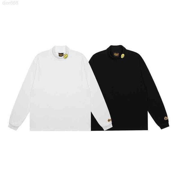 

hoodies drew smiling face justin bieber's same fashion high collar embroidered long sleeve t-shirt bottomed shirt men's, Black