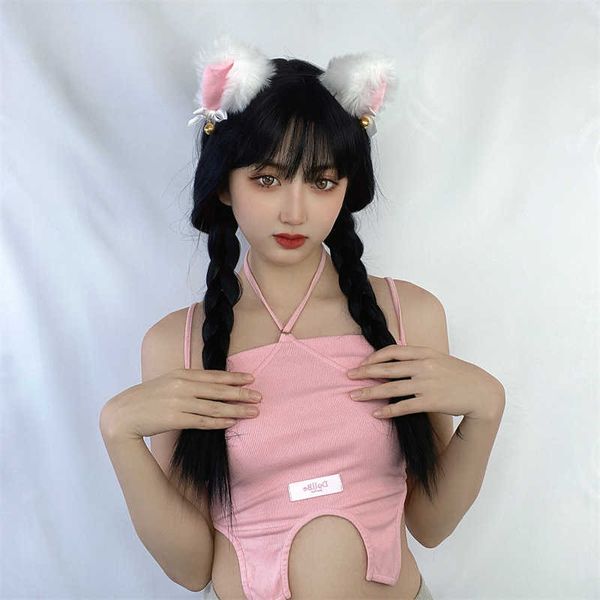 

hair lace wigs female long straight hair twist braid air bangs double tail fashion net red same wig, Black