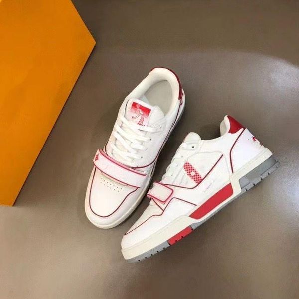 

fashion trainer casual shoes mens shoe black grey brown white green calf leather french ablohs sneaker intage virgils alligator-embossed klm, Red;white