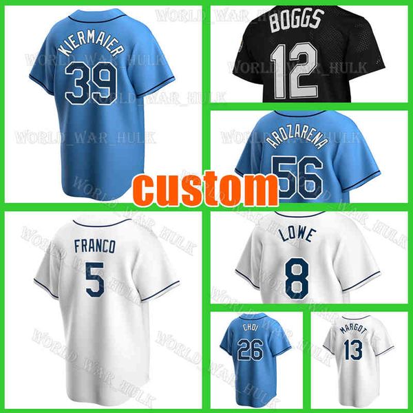 

39 kevin kiermaier baseball jersey wade boggs tampa bay shane mcclanahan ji-man choi mike zunino rays glasnow wander franco randy arozarena, Blue;black