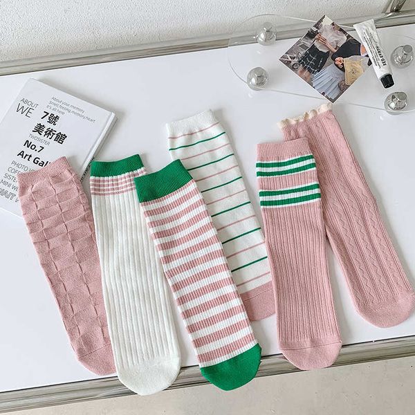 

socks hosiery fashion for women 1 pair new autumn winter korean style striped female breathable fresh cute long pile cotton t221102, Black;white