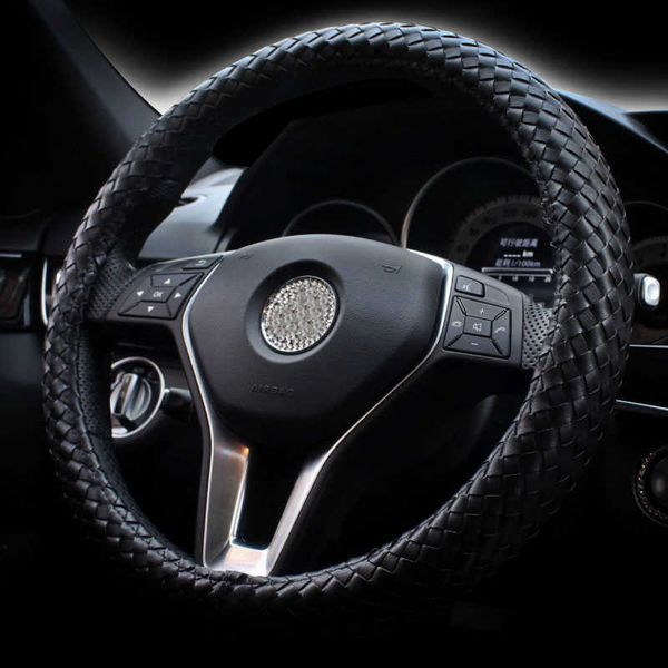 

steering wheel covers classic black braid leather car steering wheel cover handmade weave auto steering-wheel covers anti-slip knit car acce