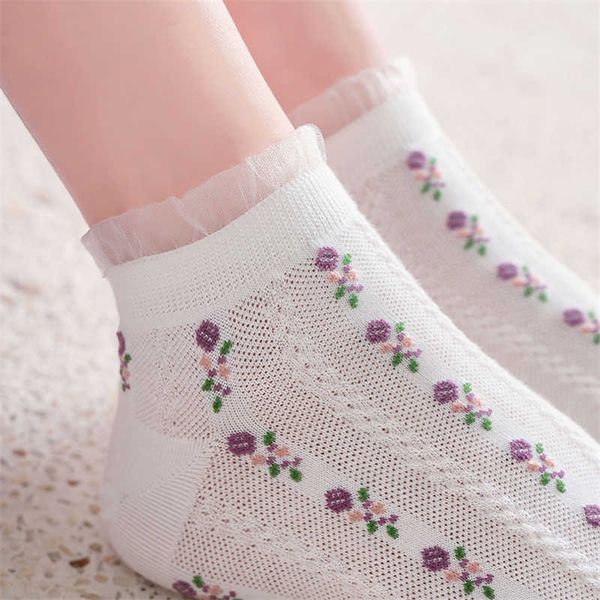 

socks hosiery fashion women flower ankle new spring summer invisible cotton lace mesh short pink girls t221102, Black;white