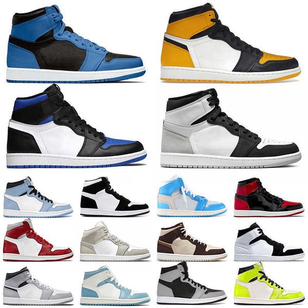 

1 men basketballs shoes jumpman chicago reimagined 1s stage haze high og yellow toe women sports college grey trainers patent bred, Black