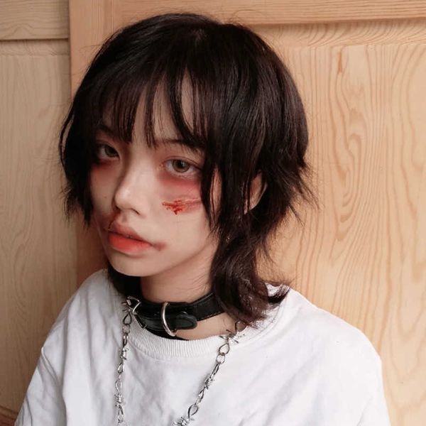 

hair lace wigs wig wolf tail drag mullet head cos too young men women can wear ffy handsome short hair, Black