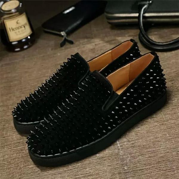 

5a luxury designer christians red-bottoms loafers for mens women shoes genuine leather slip on platform casual sneakers spikes wedding fla, Black