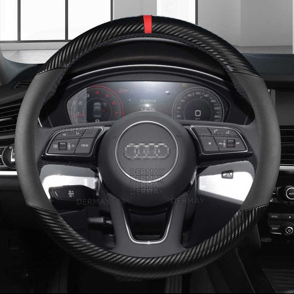 

steering wheel covers car carbon fiber leather sport car steering wheel cover non-slip for audi a1 8x a2 a3 q3 q5 q2 a4 a5 a6 avant auto acc