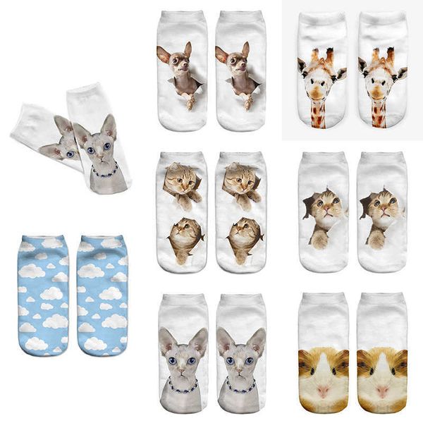 

socks hosiery deanfire lovely sublimation women ankle socks cactus cats giraffe 3d cartoon print cotton short socks for girls ladies t221102, Black;white