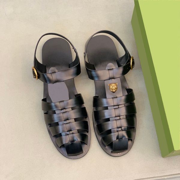 

2023 mens sandals rubber buckled sandal designer slippers rivet sandal transparent slides ankle buckle straps flat heel slipper summer beach, Black
