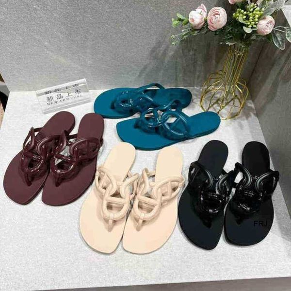 

women designer sandals herme slippers sildes chain cross flip flops flat jelly nonslip beach shoes hollow rubber shoe have l un2y original, Black