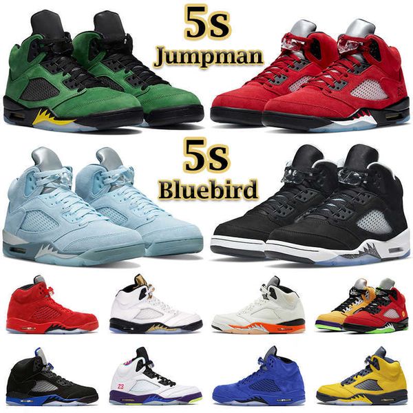 

basketball shoes sports sneakers raging red white cement metallic blue fashion men 5s jumpman bluebird 5 stealth 2.0 what the suede quai 54, Black