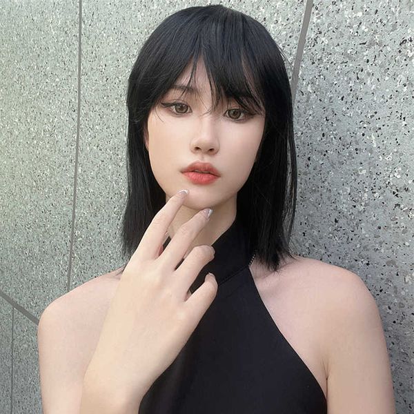

hair lace wigs wig female handsome short hair zi mullet high temperature silk mechanism head set, Black