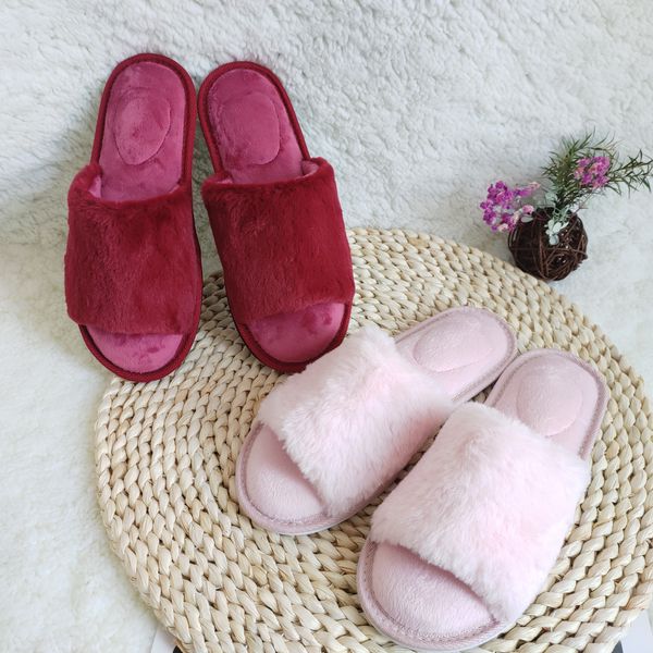 

custom women slippers soft comfortable winter warm fluffy plush indoor slipper, Black