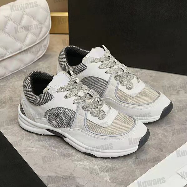 

women luxury shoes suede reflective sneakers designer trainers genuine leather fabric suede runner winter fall sneaker calfskin mesh low 22a, Black