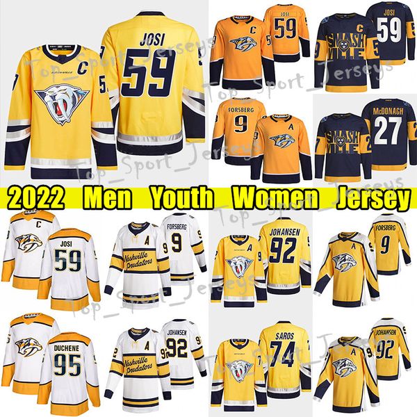 

#59 roman josi reverse retro hockey jersey #9 filip forsberg predators#92 ryan johansen juuse saros ryan mcdonagh matt duchene mikael granlu, Black;red