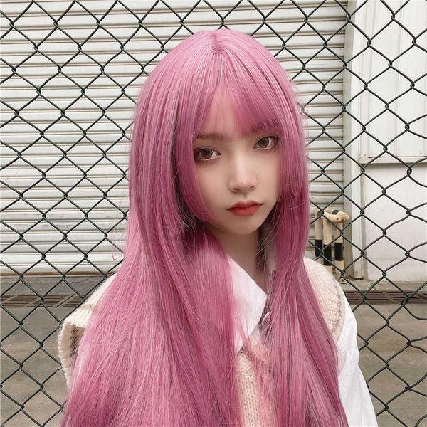 

hair lace wigs jk wig straight ji style bangs thin rattan color qi waist long female lo soft sister fake hair, Black