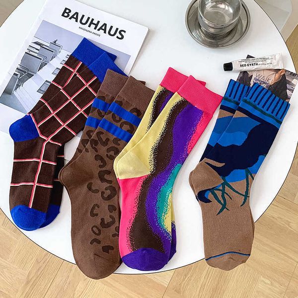 

socks hosiery new for women autumn fashion retro casual cotton long breathable soft funny girls cute leopard t221102, Black;white