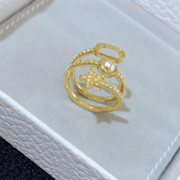 

luxurys fashion designers ring womens three layer five pointed star pearl ornaments exquisite workmanship gift engage258l, Silver