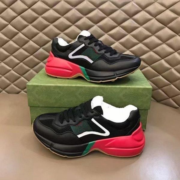 

rhyton casual shoes dad sneaker paris fashion designer men and women shoe platform sports strawberry wave mouth tiger web print 34-45kjj, Black