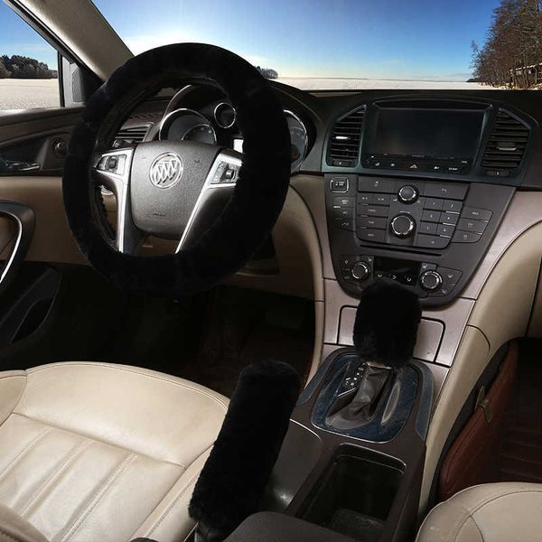

steering wheel covers 3pcs/set winter plush fur car steering wheel cover handbrake gear knob cover universal steering wheel cover classical