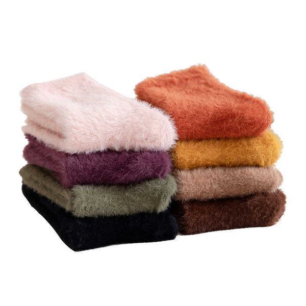

socks hosiery mink velvet candy warm lady winter kawaii thick women socks fuzzy terry short cute solid fluffy snow socks t221102, Black;white