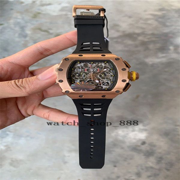 

bf maker mens watch 50mm x 44mm rm11-03 skeleton flyback calendar stainless steel rose gold watches transparent mechanical automatic men&#03, Slivery;brown
