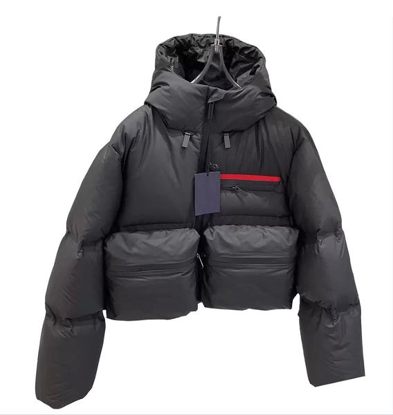 

women's down jacket parkas fashion with classic letter hooded large pocket puffer jackets winter warm short cotton coat 3 colors size s, Black