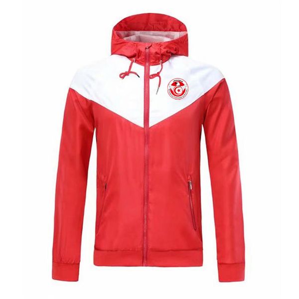 

2020 tunisia national team hooded windbreaker jacket winter windproof zipper quick dry sports hoodies soccer jacket running 211h, Black;red