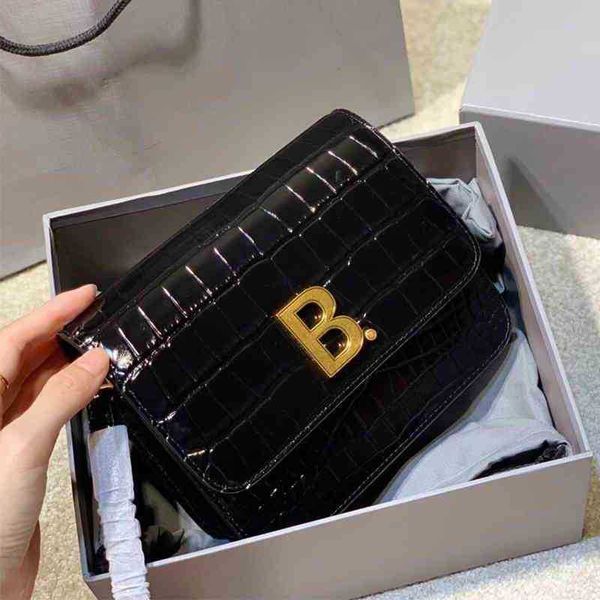 

2022 designer handbags balencigass leather b family summer tide b-button genuine crocodile embossed bean curd small squar