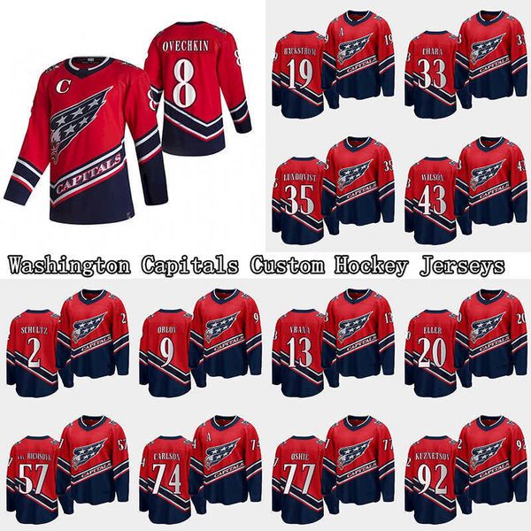 

2022 alex ovechkin custom washington reverse retro jersey henrik lundqvist nickla backstrom tom braden holtby john carlson hockey jerseys, Black;red
