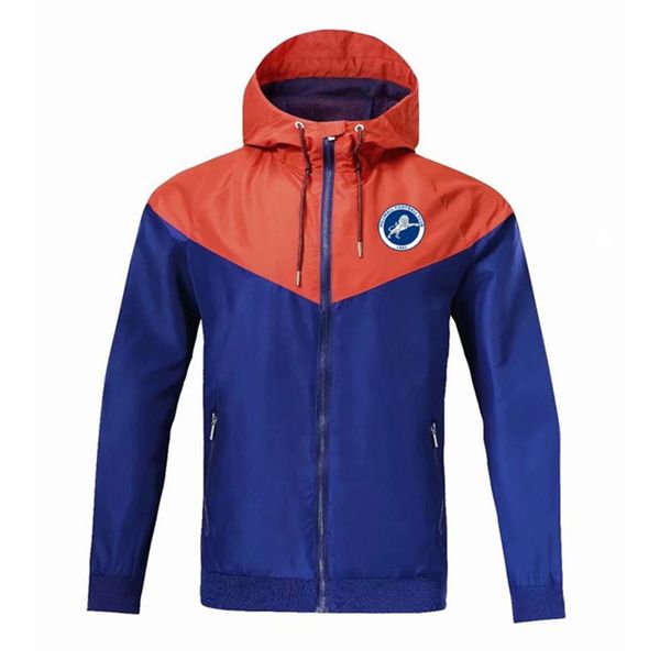 

2020 2021 millwall fc hooded windbreaker jacket winter windproof zipper quick dry hoodies sportswear soccer jacket running j252z, Black;red