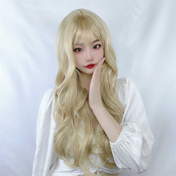 

hair lace wigs air bangs curly big wav ffy shaving temperament long hair chemical fiber headgear, Black