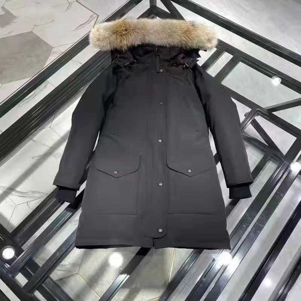 

winter canada style new 90 white goose down jacket couple women men's loose large fur collar embroidered coat warm, Black
