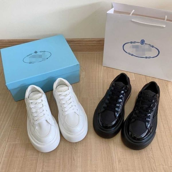 

prad shoes designer shoes prads mens women boost p triangle standard thick soled small white spring new bread leather splicing thick soled w