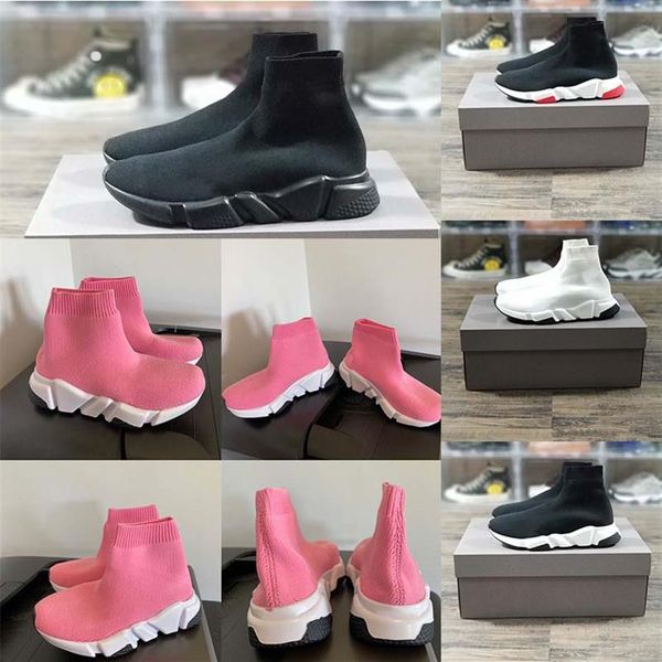 

2021 childrens boots sock shoes baby boy speed high low sneakers triple black white red clearsole yellow fluo kids girls casua239n, Black;grey