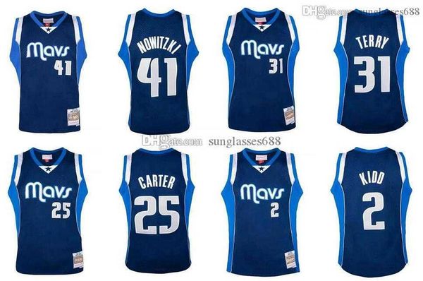 

stitched jersey s-6xl 41 nowitzki 2 kidd 31 terry 25 carter mitchell & ness 2011-12 mesh hardwoods classics retro basketball jerseys men wom, Black;red