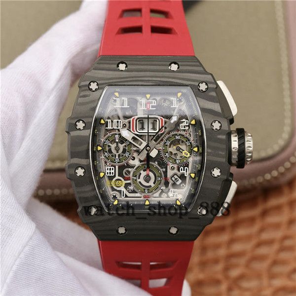

new chronograph mechanical wrist watches rm11-03 skeleton flyback 18k rose gold rubber bands transparent automatic designer high-quality, Slivery;brown