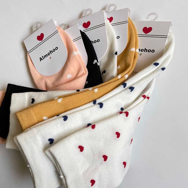

socks hosiery long cute socks women cotton love heart with print kawaii beautiful ladies designer socks high art warm sokken femme calze t22, Black;white