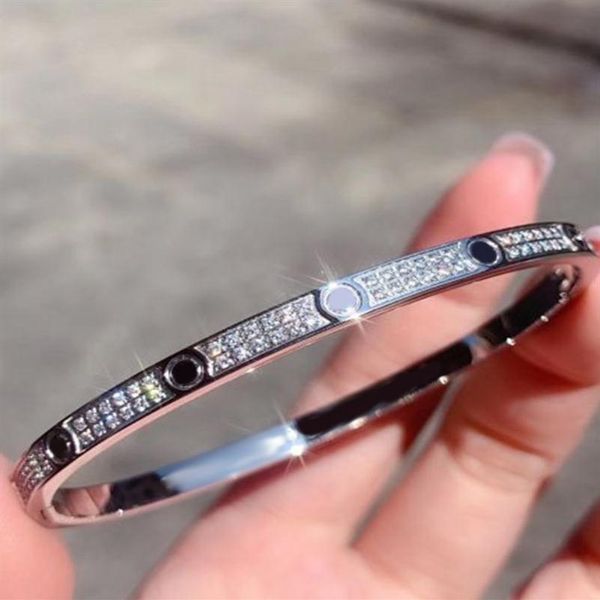

logo luxury bracelet women tennis stainless steel double row diamond couple jewelry fashion valentine's day whole269p, Golden;silver