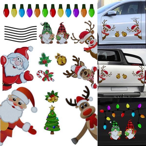 

car stickers christmas decoration magnetic car stickers decals refrigerator magnets bulb santa snowman dwarf reflective sticker for car home
