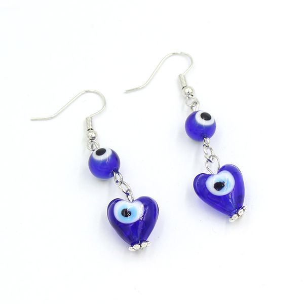 

wholesale evil eyes dangle earrings heart shaped lampwork murano glass blue eyes earring for women party birthday gift lucky jewelry, Silver