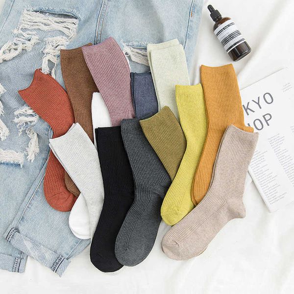 

socks hosiery women 2022 new fashion cotton solid color simplicity breathable retro casual for crew girls t221102, Black;white