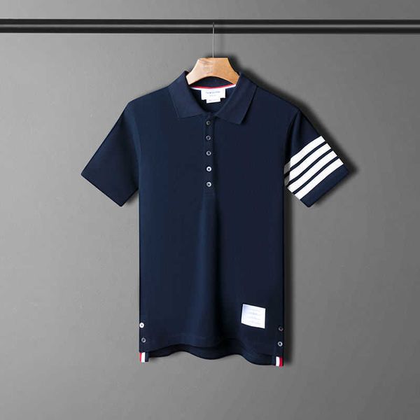 

designer shirt thomes brownns t-shirt tb short sleeved t-shirt men and women polo shirt knitted stripe four bar lapel casual summer, White;black