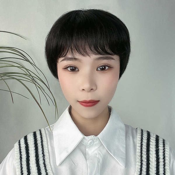 

hair lace wigs wig female chemical fiber head short straight ffy natural middle aged and old m hair cover, Black