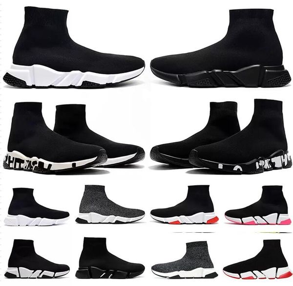 

2022 sock shoes sports sneakers flat boots running speed trainer beige glitter blue graffiti lace up triple black white clear sole luxury