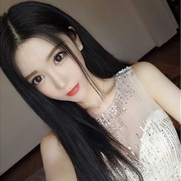 

hair lace wigs wig female growth straight hair with split bangs, Black