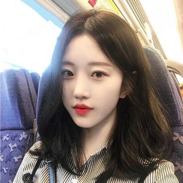 

hair lace wigs korean doll wig women's medium long hair with bangs, Black