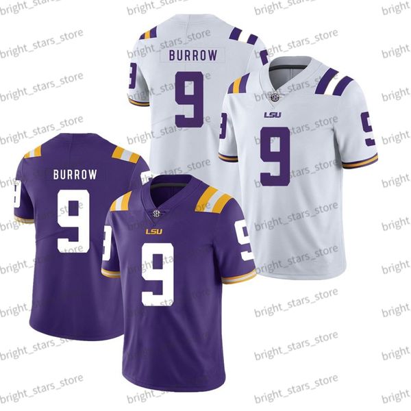

lsu tigers football jersey 9 joe burrow 1 chase 7 delpit white purple college football jerseys mens stitched, Black